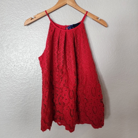 Francesca's Collection Blue Rain Lace High Neck Tank Top - Picture 5 of 10